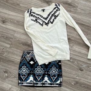 Sequined sweater and mini skirt from Express